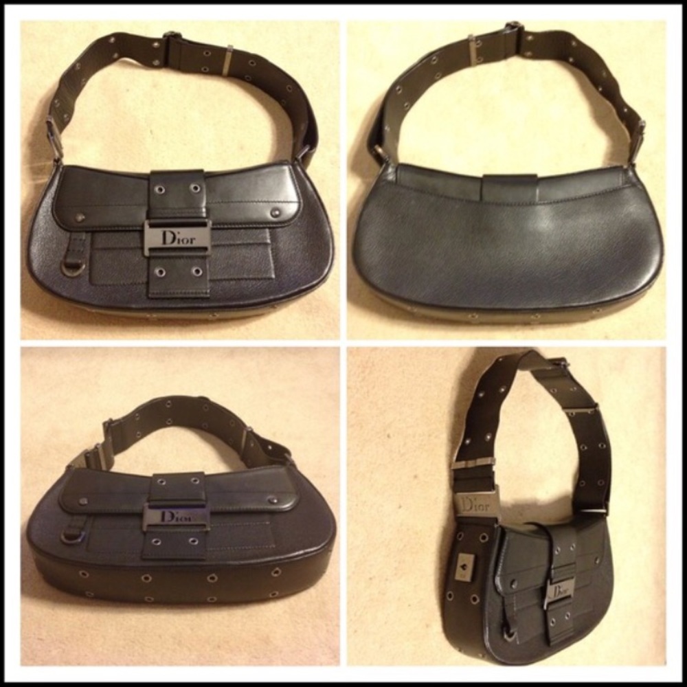 🚫SOLD -CHRISTIAN DIOR BLACK LEATHER GUNMETAL BAG - Picture 4 of 8